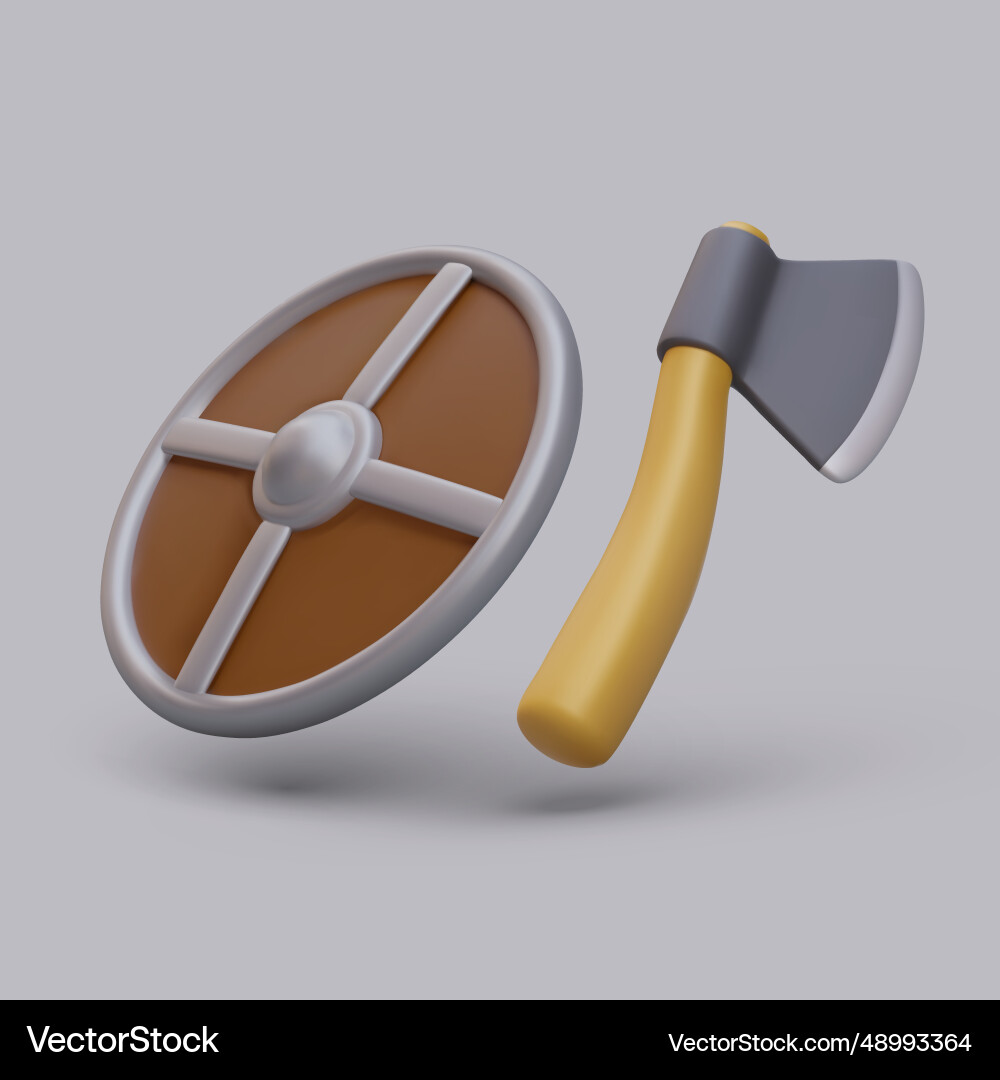 3d realistic shield axe for online computer game 3d realistic shield axe for online computer game vector image