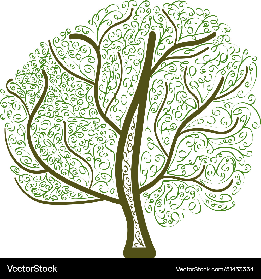 Abstract spring tree in contour line drawing Vector Image