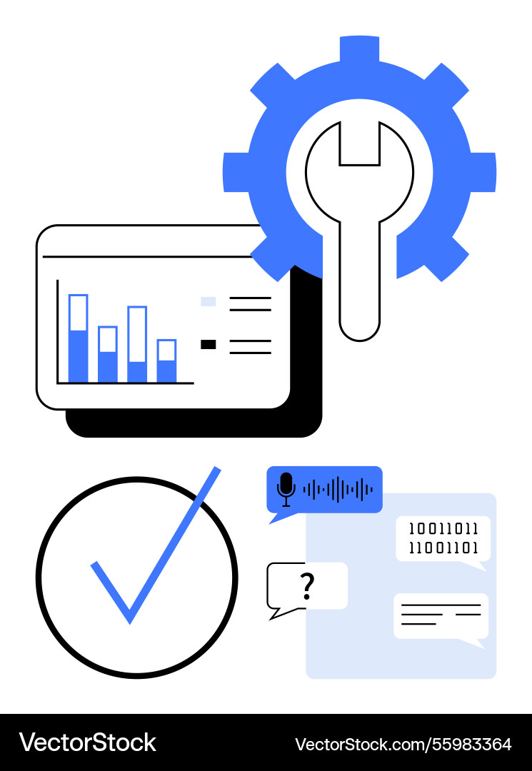 Data analysis with tools chat support and task Data analysis with tools chat support and task Vector Image
