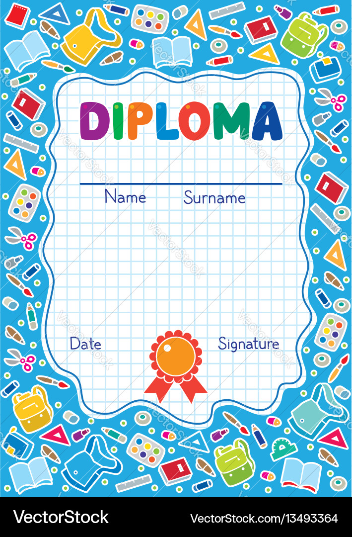 Kids Diploma Certificate Background Vector Image