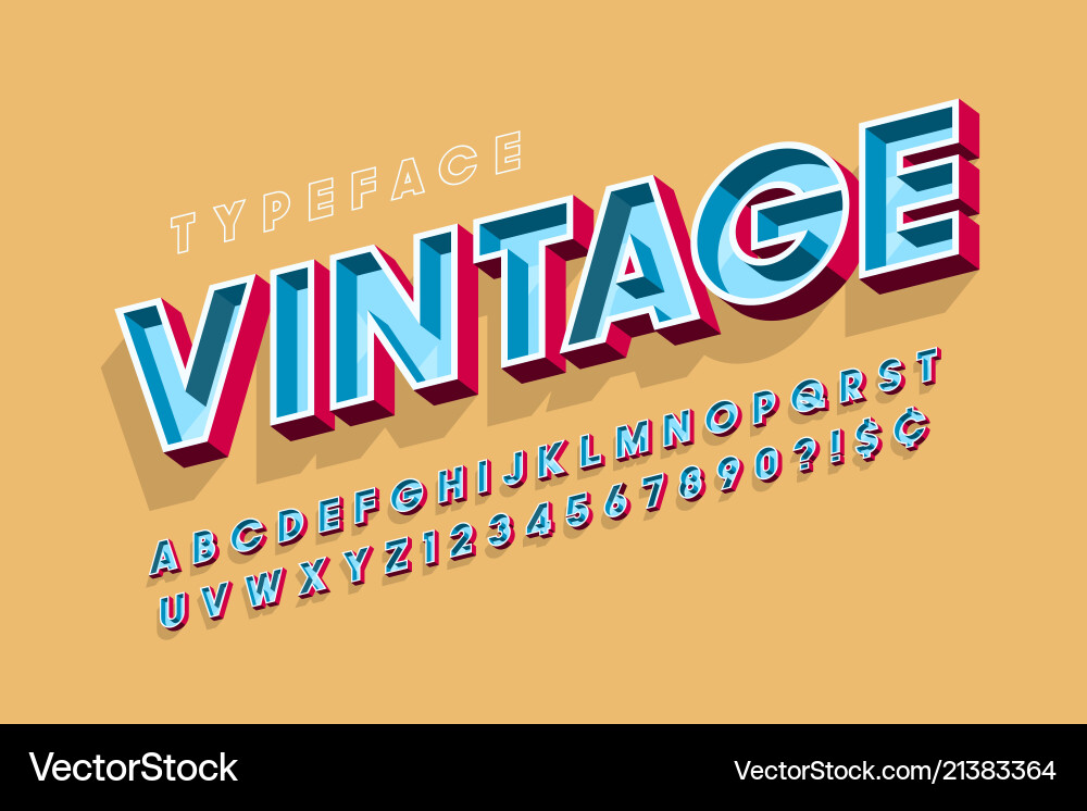 Retro 3D Alphabet Font - Display Style vector image
