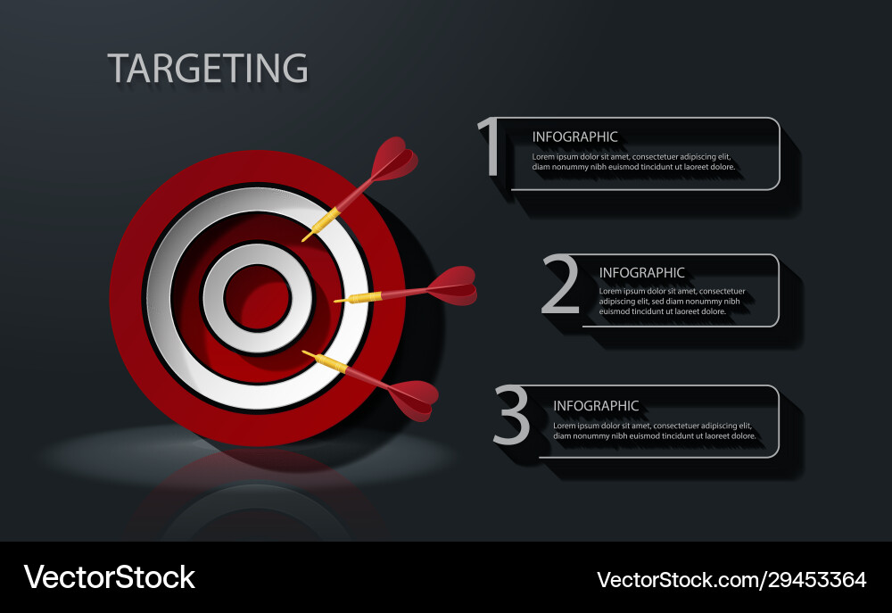 Target with tree arrows infographic 3 text Target with tree arrows infographic 3 text vector image