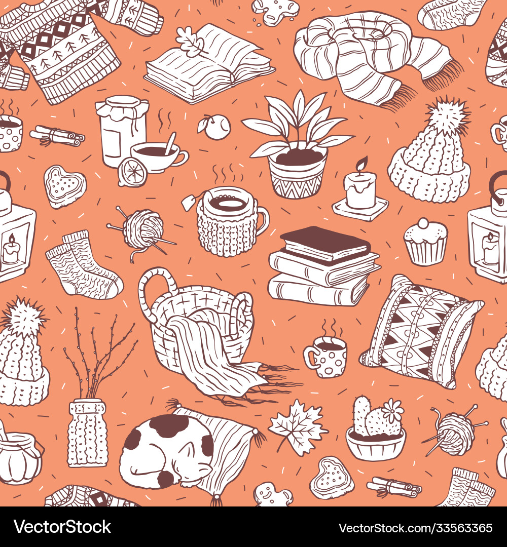 Cozy winter objects seamless pattern design Vector Image