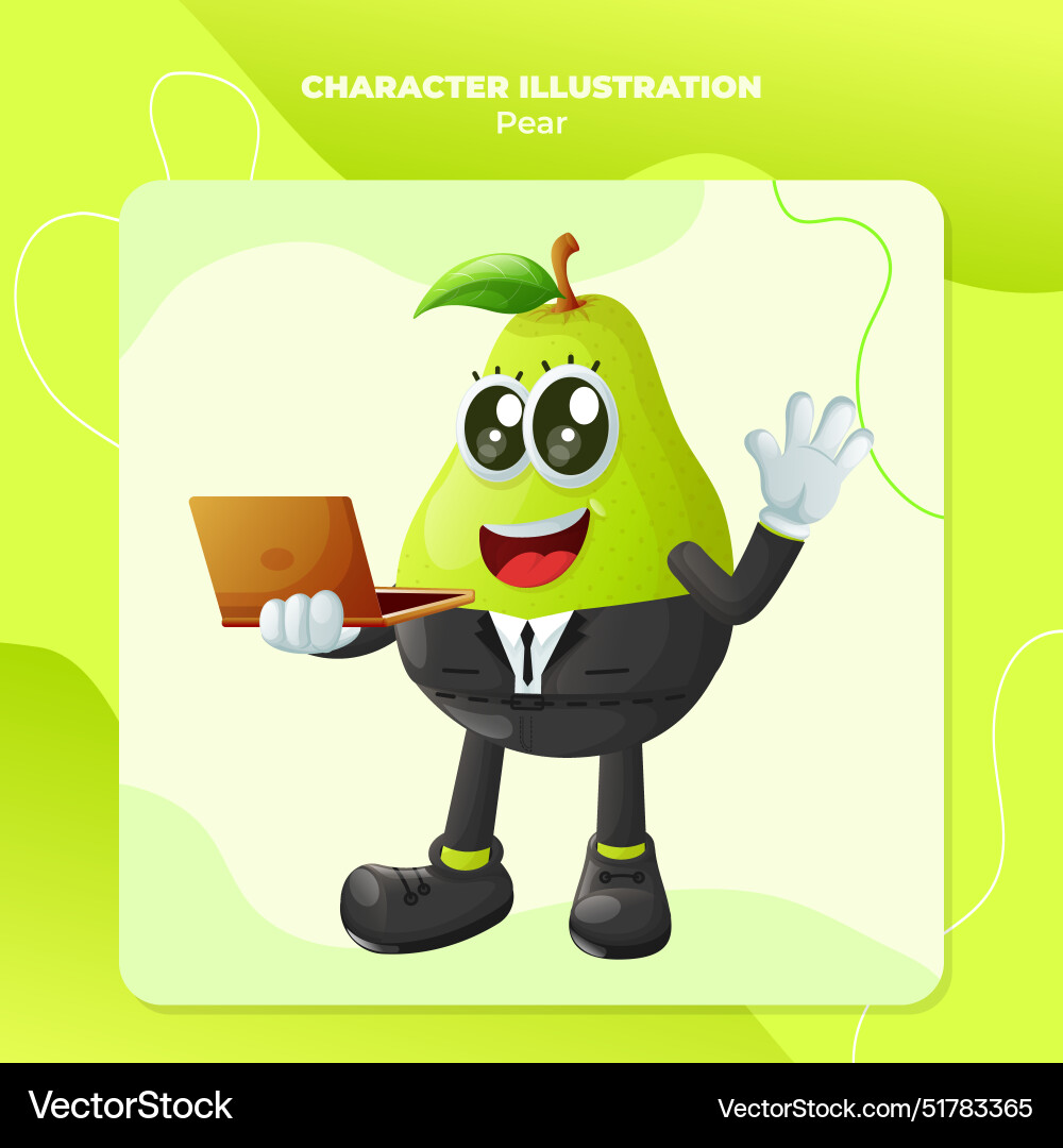 Cute pear character typing on a computer Cute pear character typing on a computer Vector Image