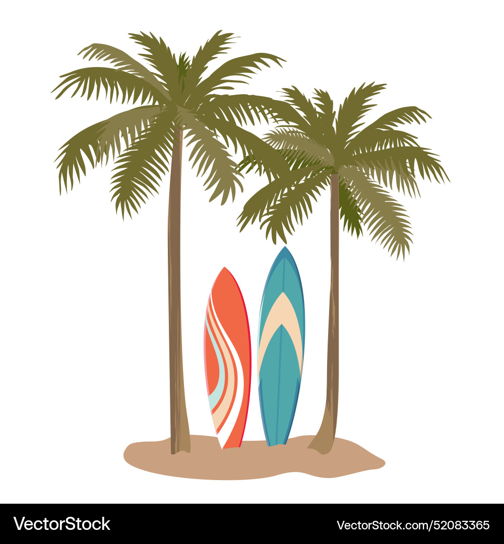 Palm trees surfboards Royalty Free Vector Image