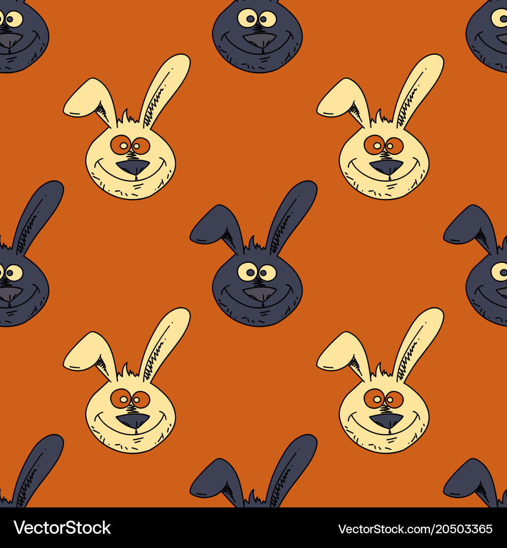 Smiling rabbit face seamless pattern vector image