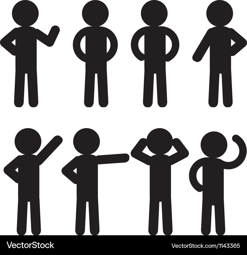 Stick Figure Icon Set - Diverse Poses Vector Image