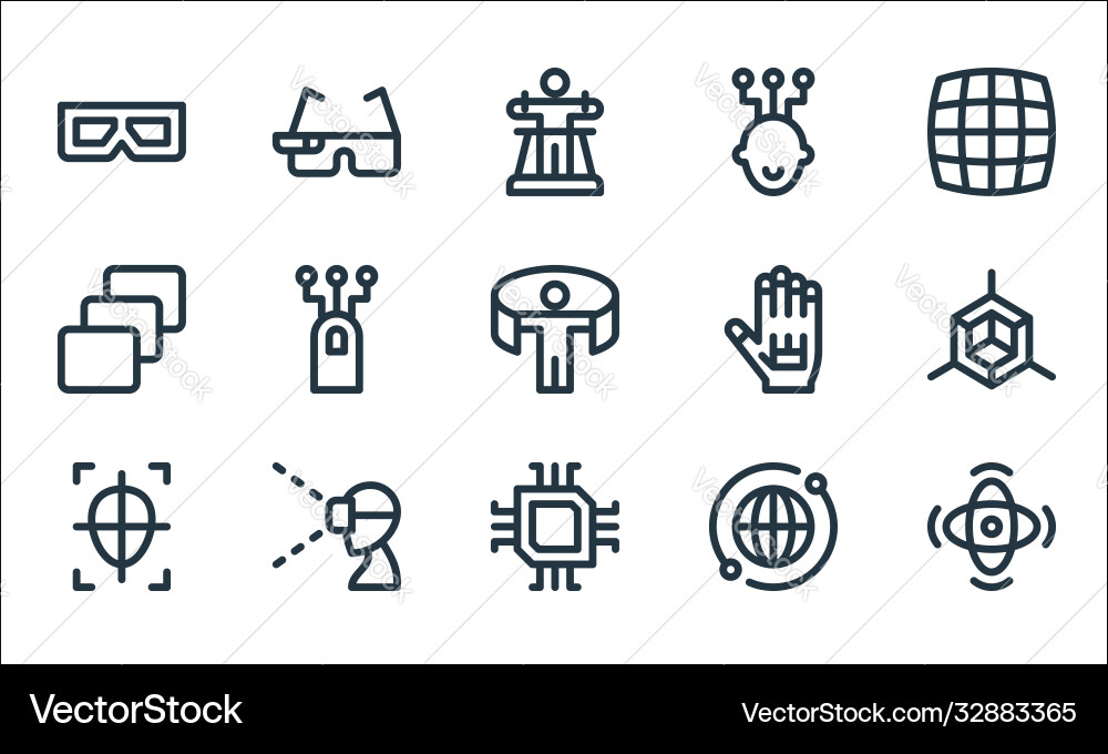 Virtual reality line icons linear set quality vector image