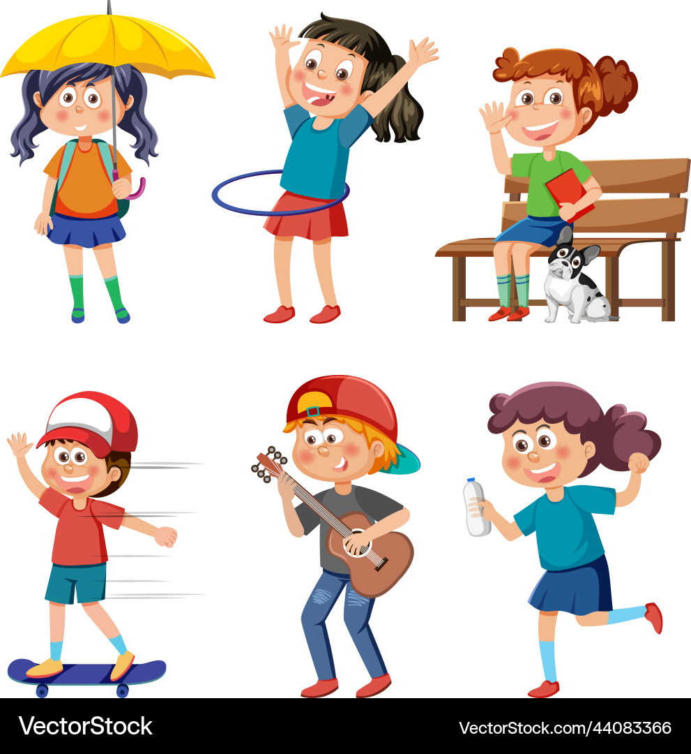 Children doing different activities set Children doing different activities set vector image