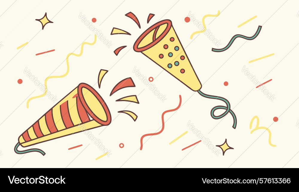 Dynamic party poppers exploding with confetti Vector Image