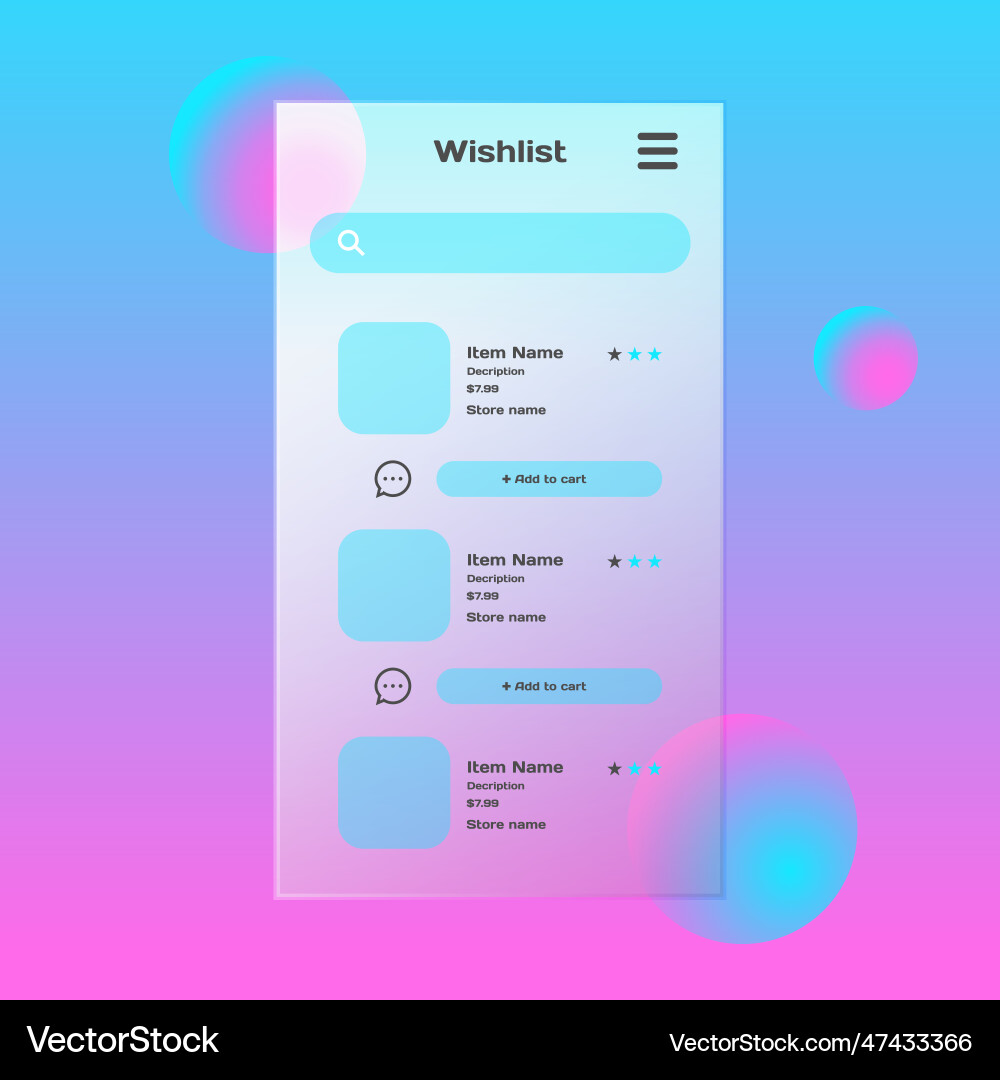 Gradient glass morphism app mobile template Vector Image
