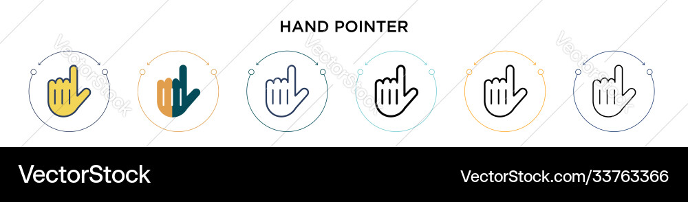 Hand pointer icon in filled thin line outline Hand pointer icon in filled thin line outline Vector Image