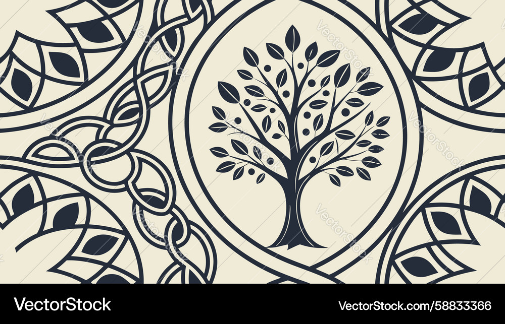 Intricate Tree of Life Circular Pattern Vector Image