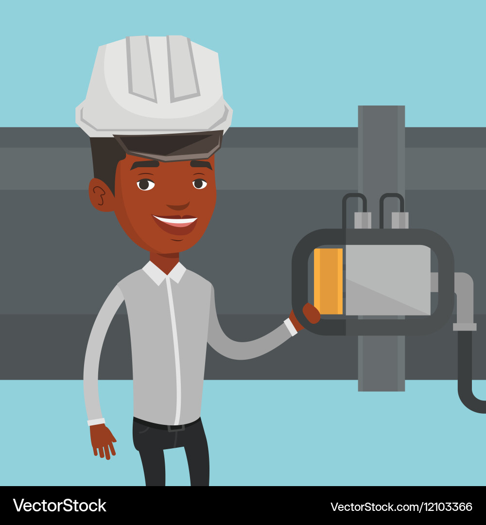 Operator checking detector on gas pipeline vector image
