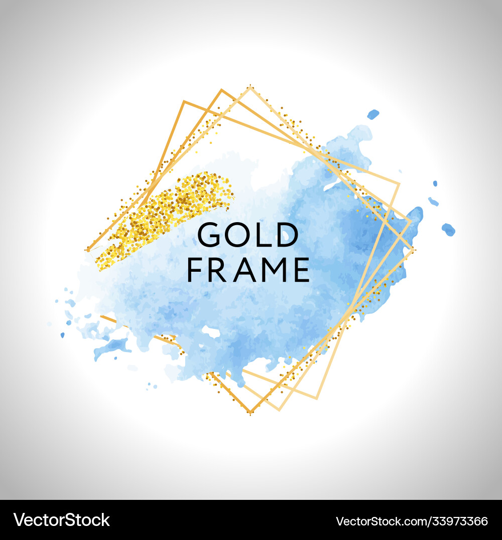 Pastel blue watercolor spots and gold lines Pastel blue watercolor spots and gold lines vector image