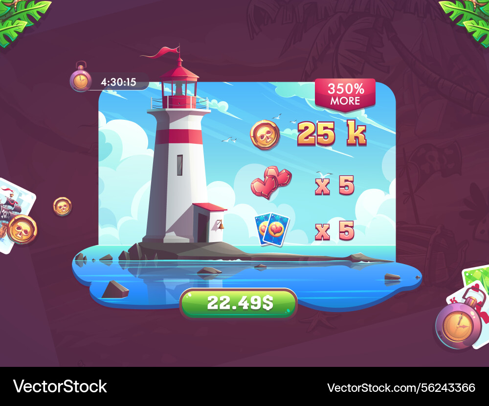 Pirate game ui with lighthouse and resources Pirate game ui with lighthouse and resources Vector Image