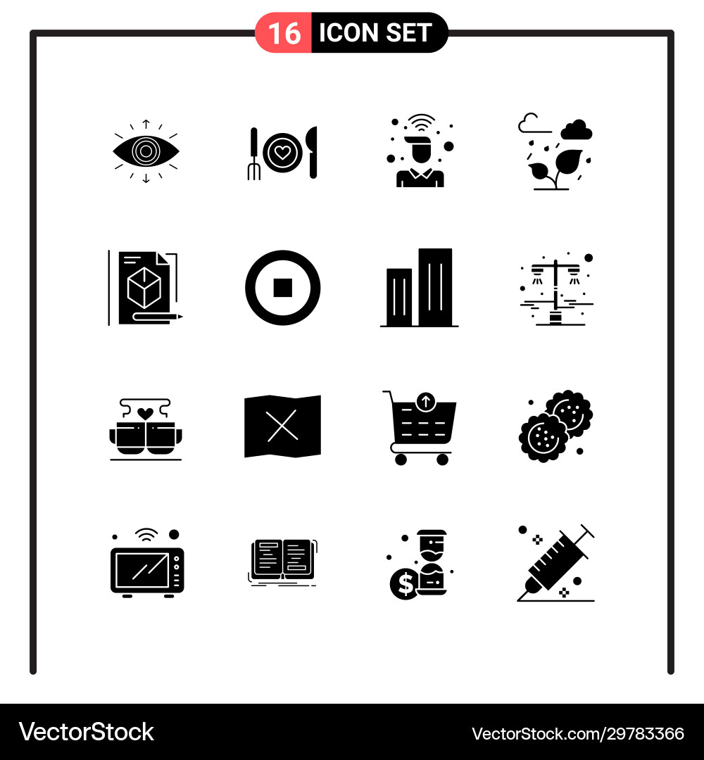 Set 16 solid style icons for web and mobile Set 16 solid style icons for web and mobile Vector Image
