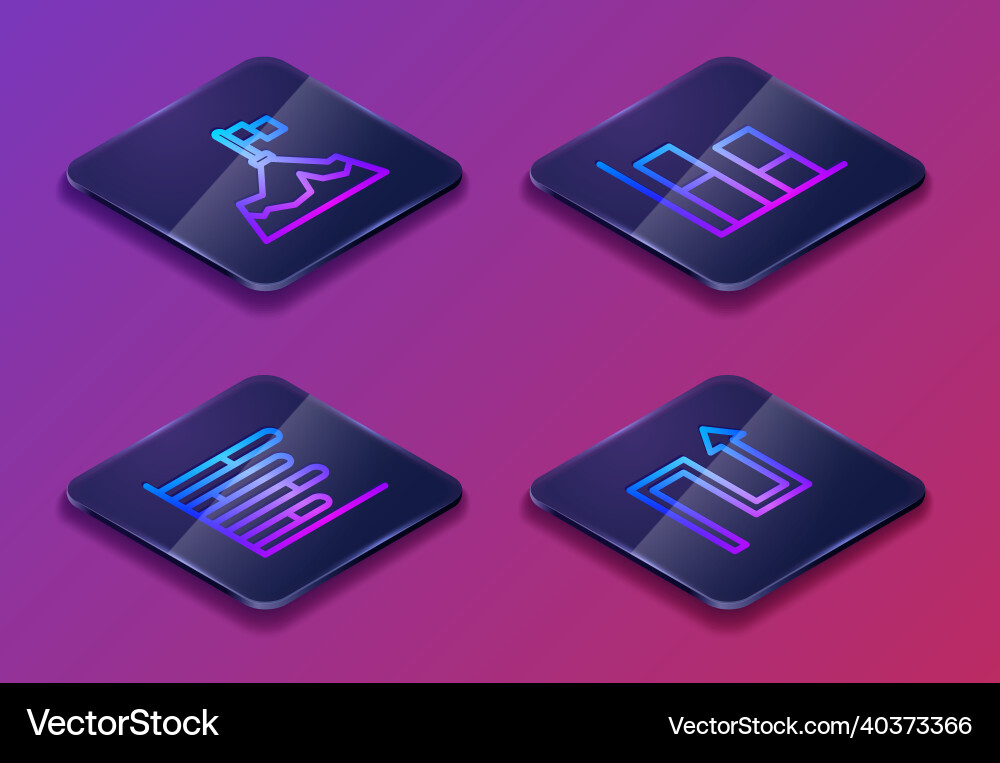 Set isometric line mountains with flag pie chart Set isometric line mountains with flag pie chart vector image
