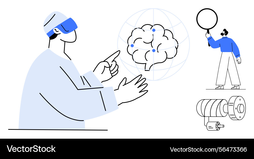 Virtual reality interaction with brain model Virtual reality interaction with brain model vector image