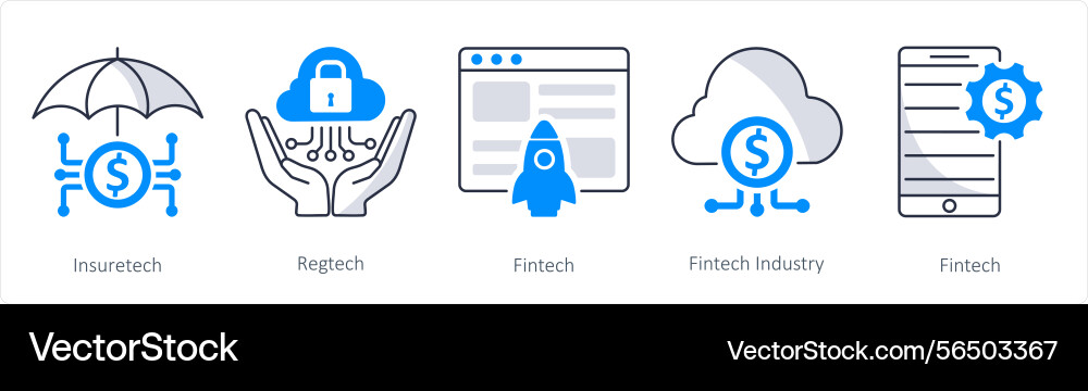 A set of 5 blockchain icons as insuretech regtech Vector Image