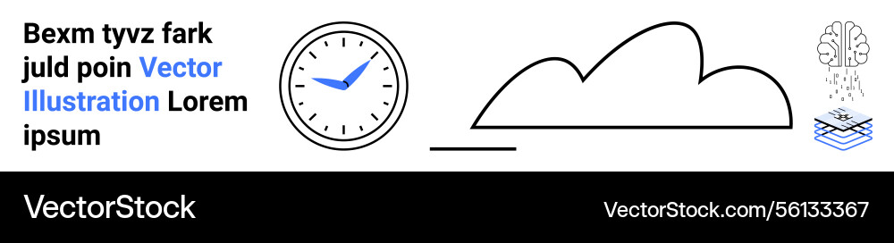 Clock cloud brain and data elements representing Vector Image