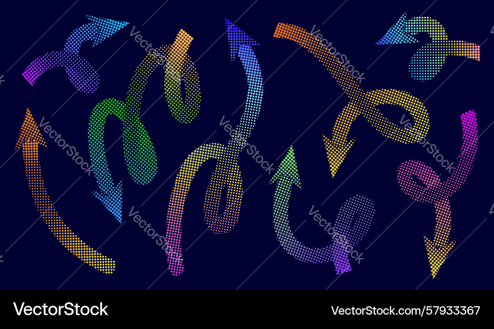 Gradient dotted arrows pointing in various vector image