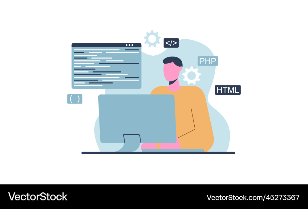 Man programmer is working on his laptop concept Man programmer is working on his laptop concept vector image