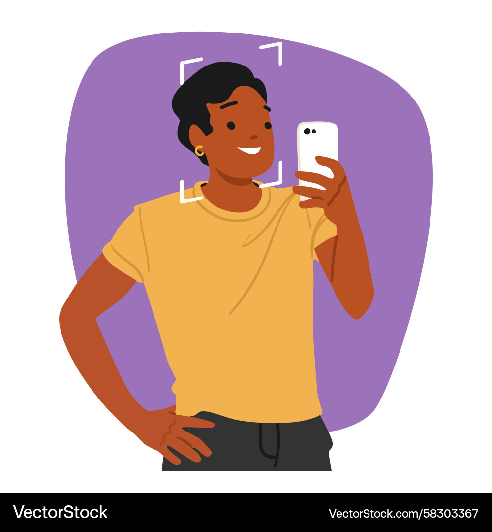 Man Using Face ID for Authentication Vector Image