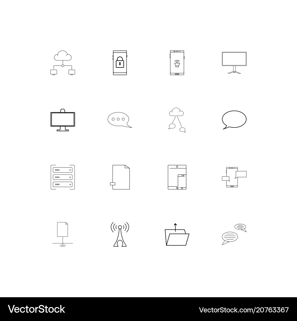 Network and database linear thin icons set vector image