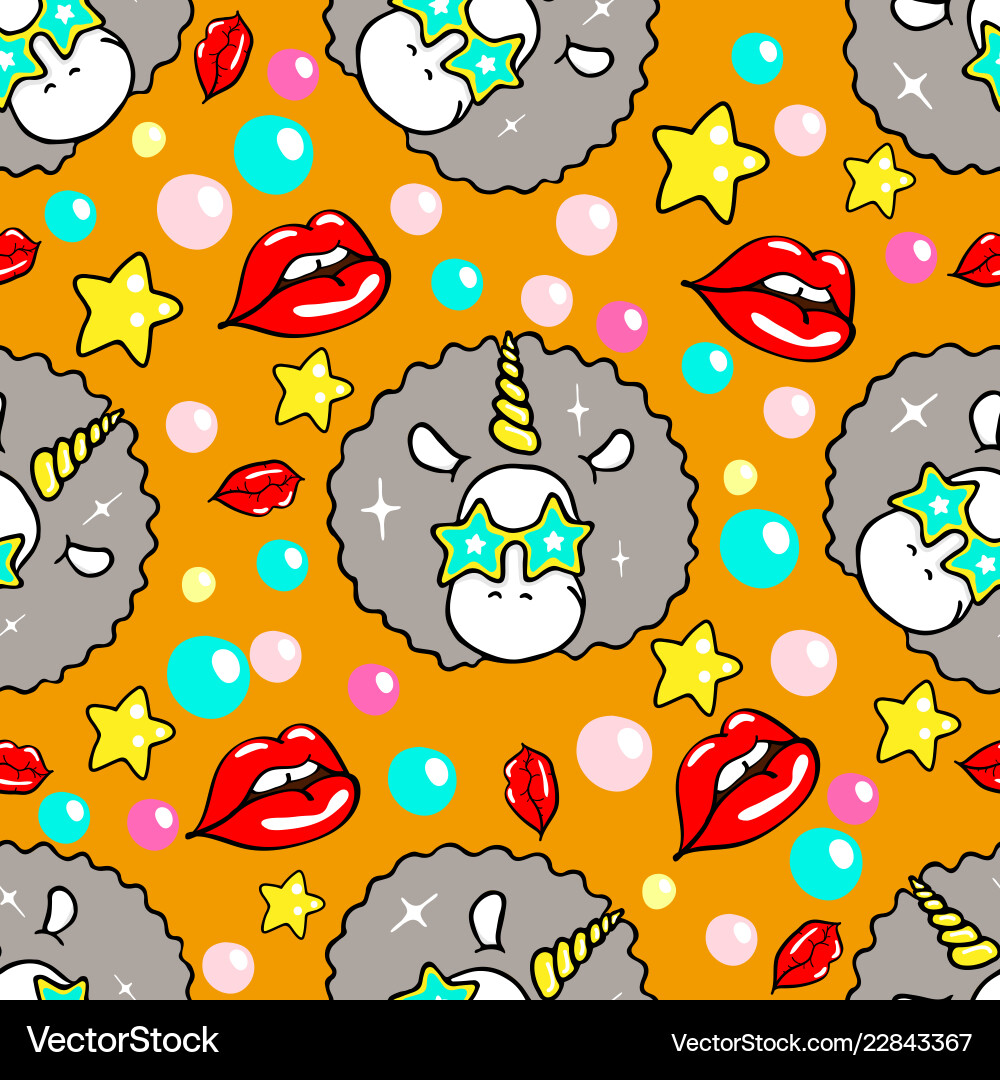 Seamless pattern with unicorn and lips Seamless pattern with unicorn and lips Vector Image