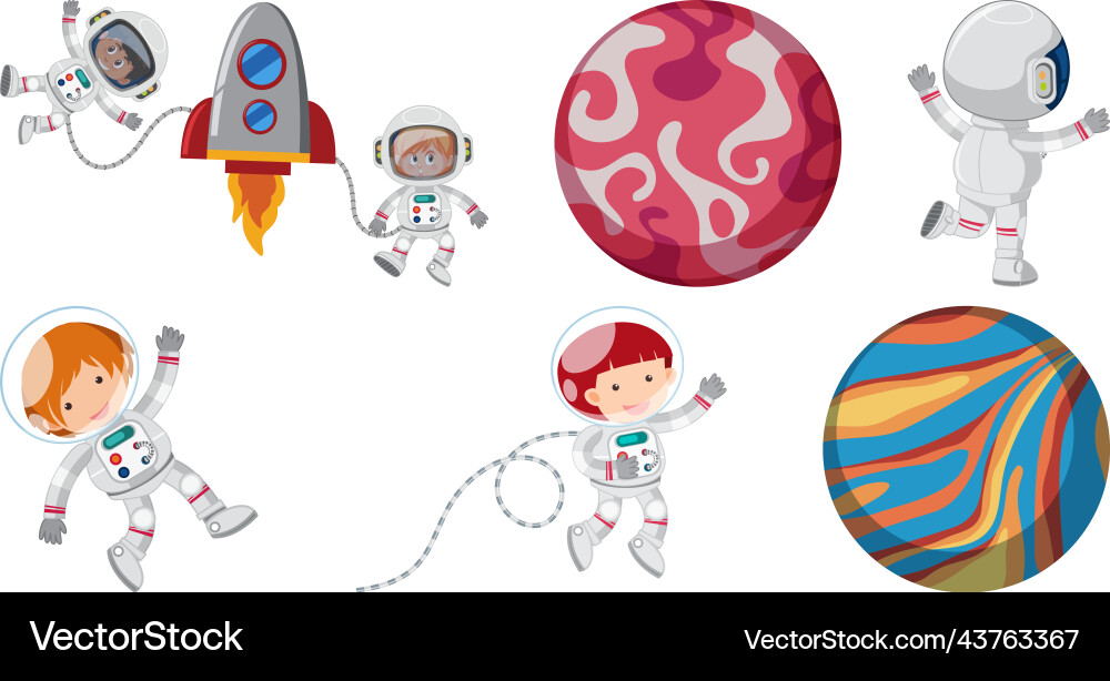 Set of space cartoon characters and objects Set of space cartoon characters and objects vector image