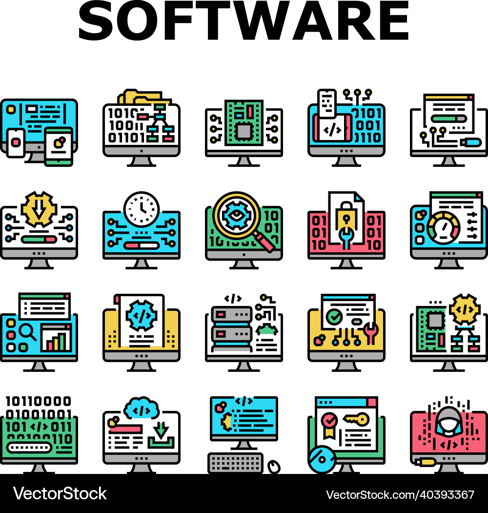Software program development icons set vector image