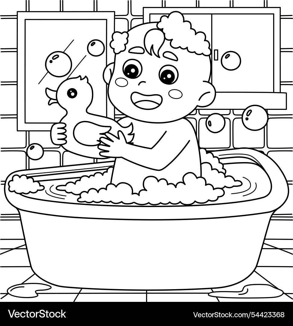Baby shower showering coloring page for kids Baby shower showering coloring page for kids vector image