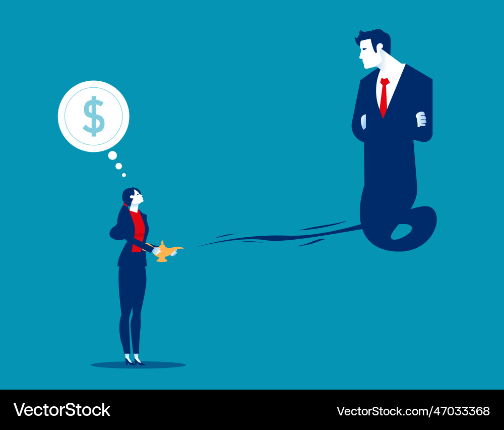 Business with lamp aladding and gin from proverty Vector Image