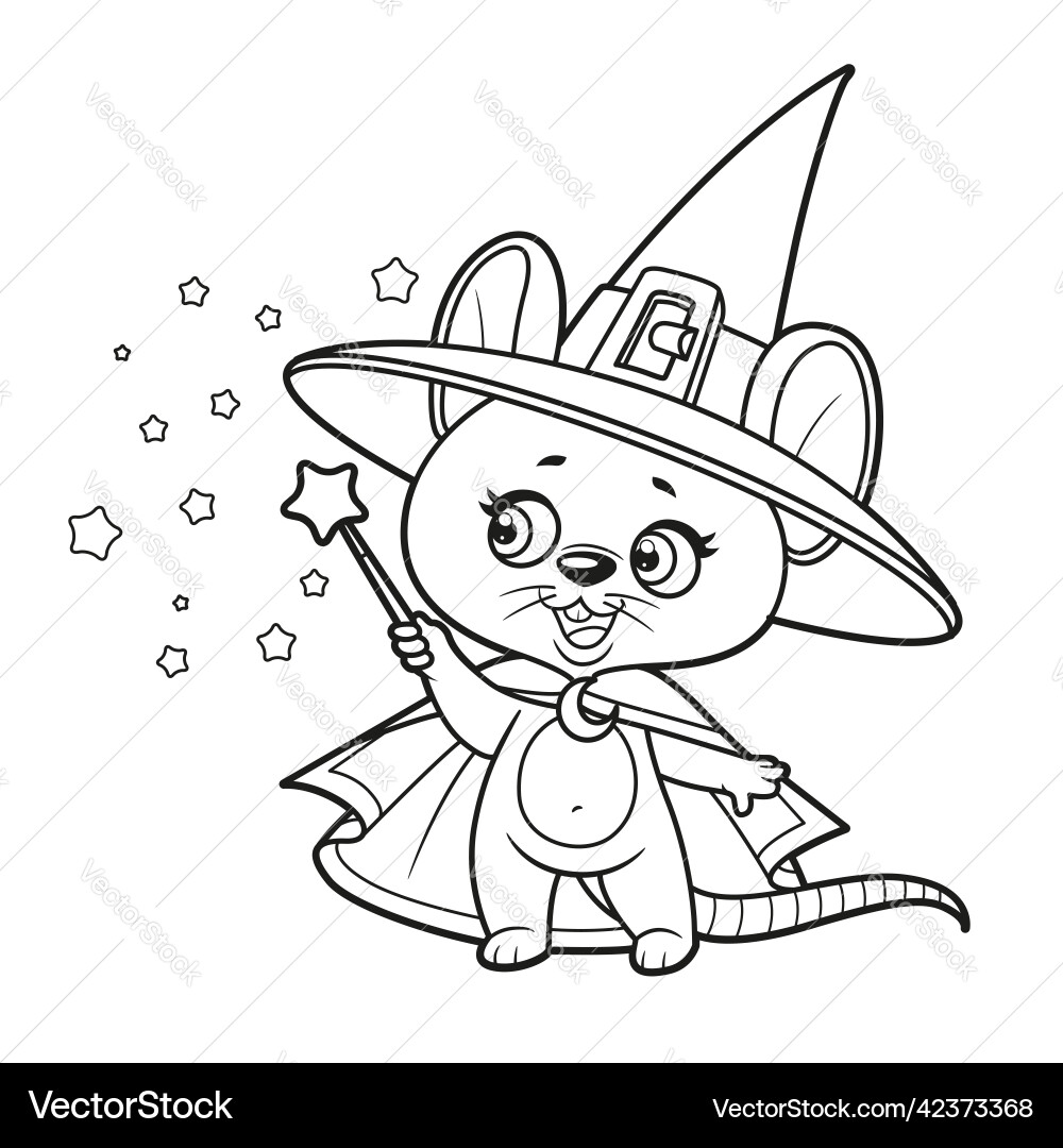 Cute cartoon mouse wizard with magic wand Cute cartoon mouse wizard with magic wand vector image