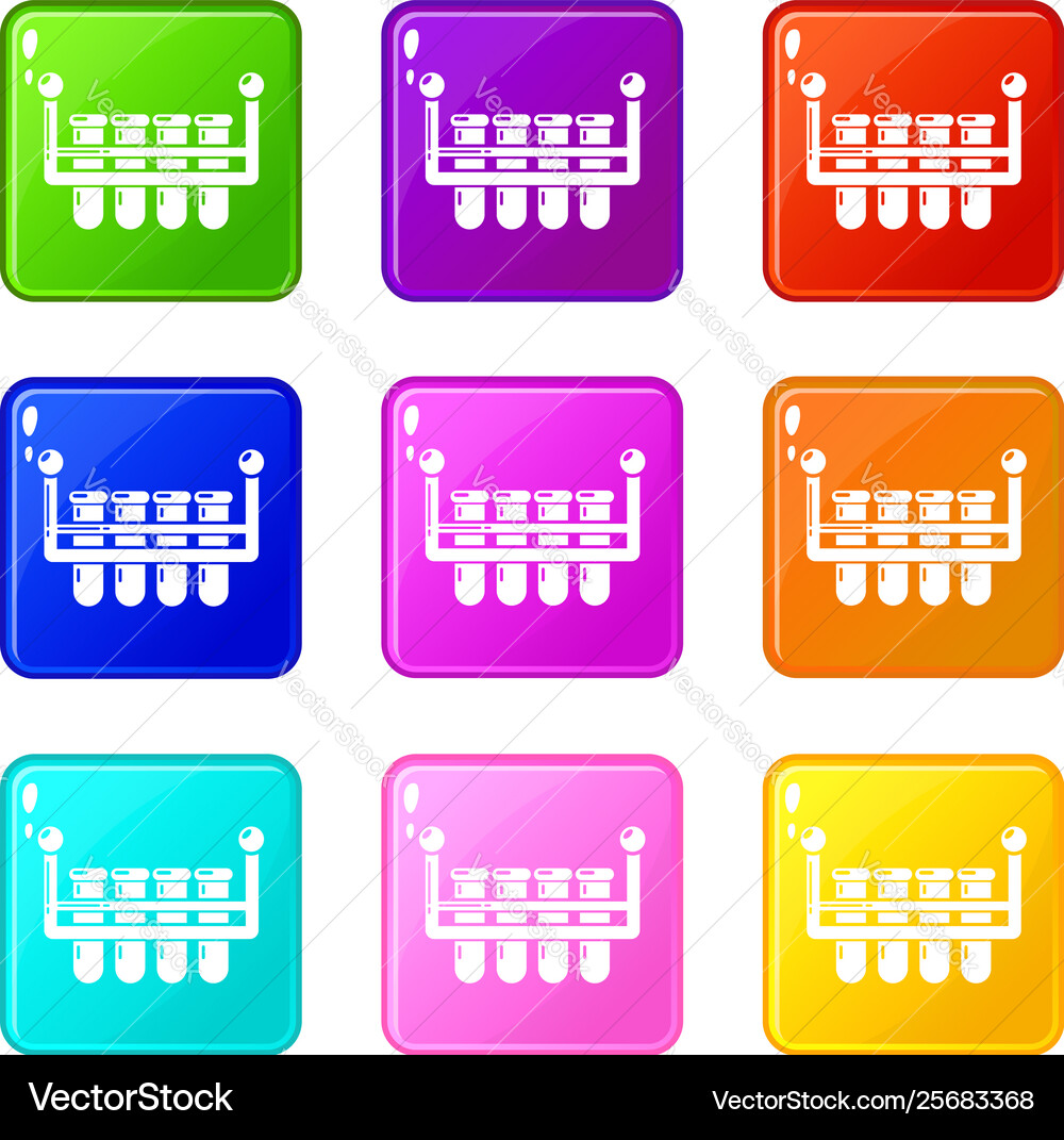 Laboratory flask icons set 9 color collection vector image