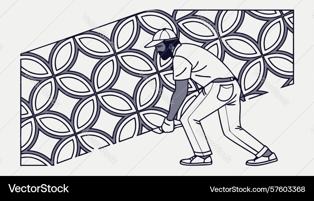 Man creating pattern with roller in abstract vector image