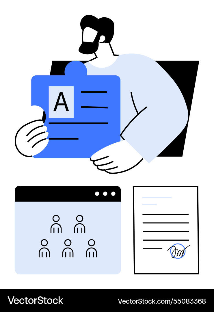 Man holding puzzle piece with text document Man holding puzzle piece with text document vector image