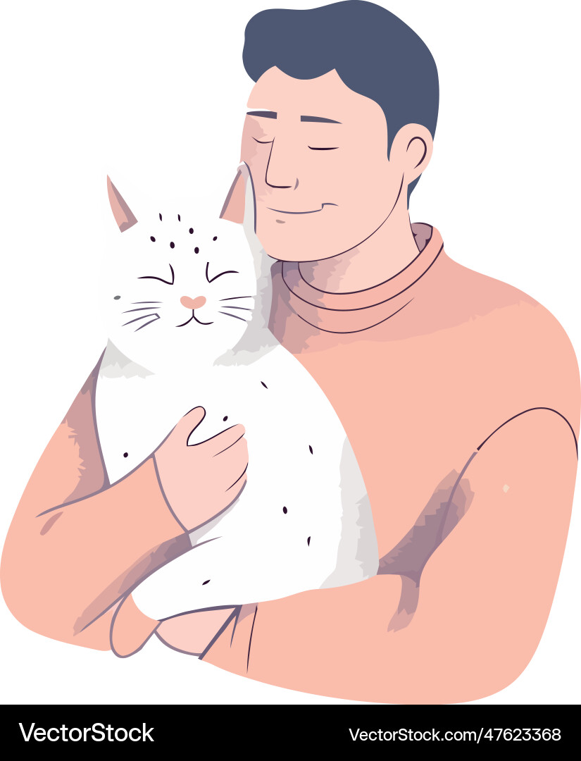 Man hugging cat Man hugging cat Vector Image