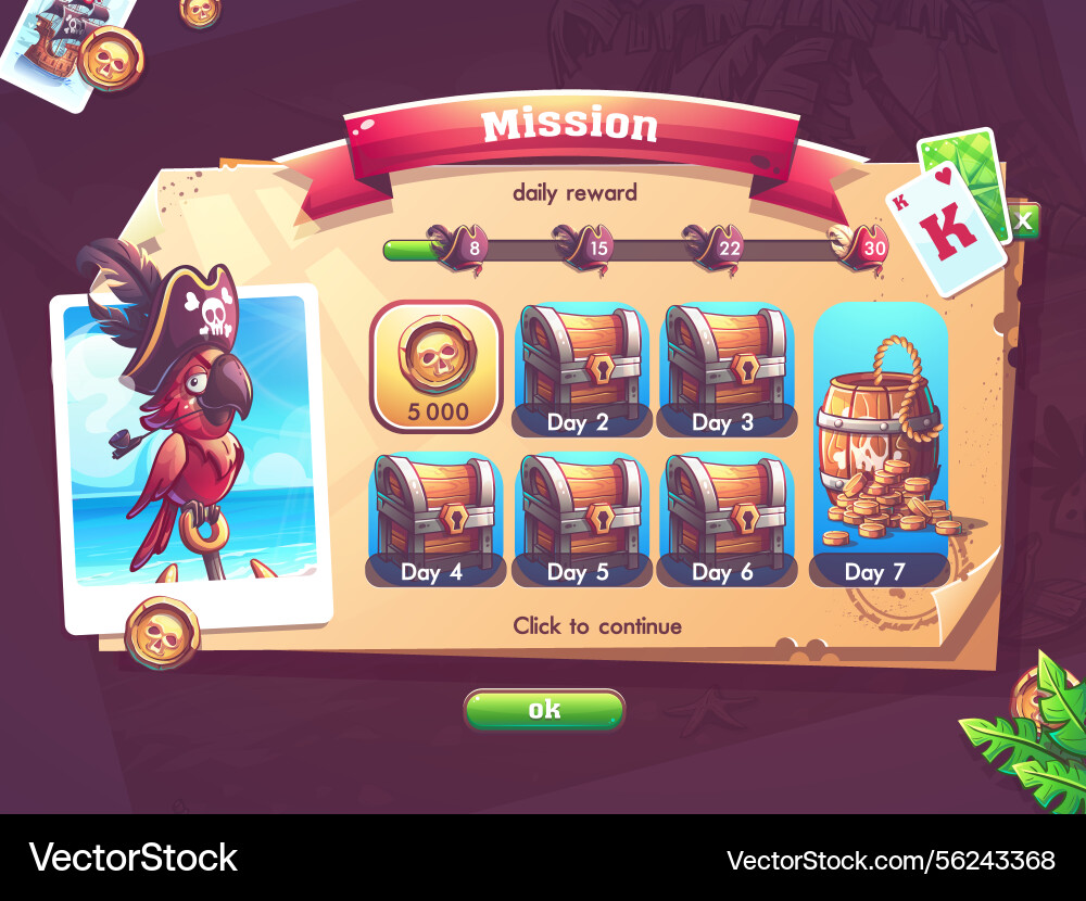 Pirate-themed game user interface with rewards Pirate-themed game user interface with rewards vector image