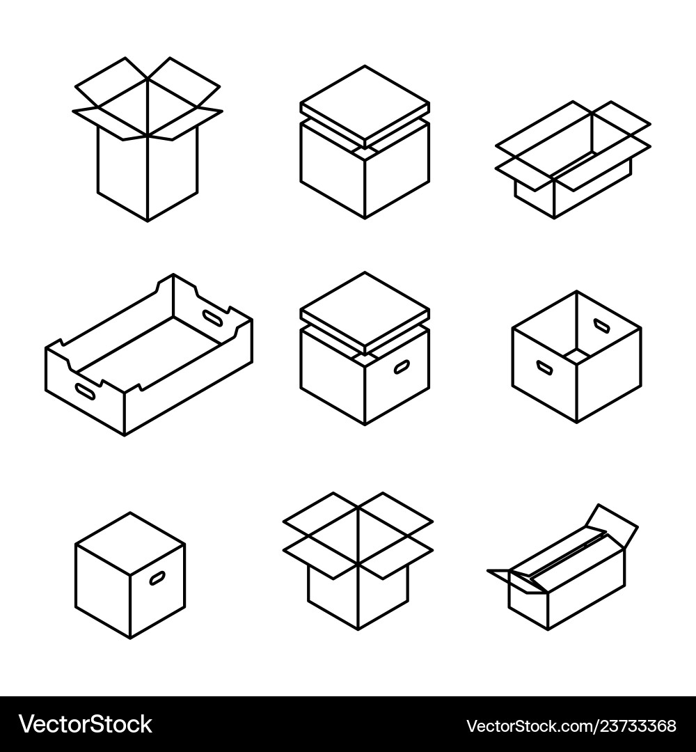 Set of cardboard boxes from thin lines Set of cardboard boxes from thin lines vector image
