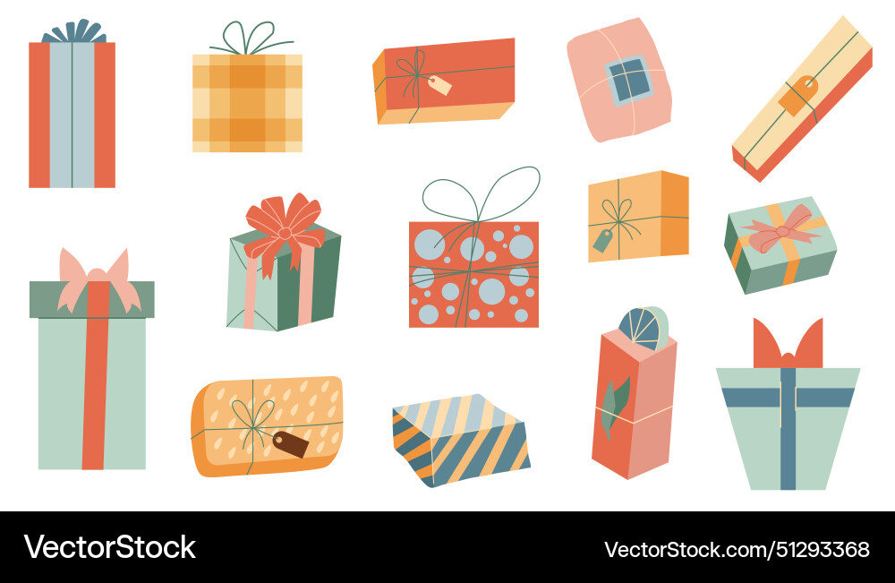 Set of gifts in a beautiful wrapper and boxes Vector Image