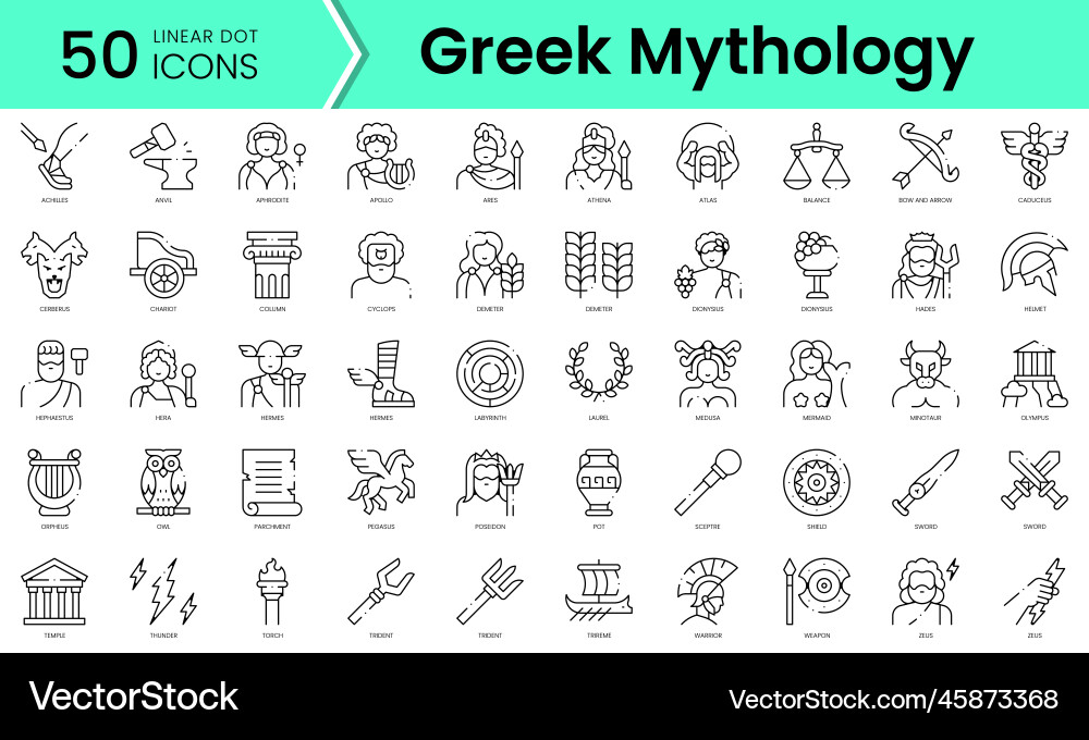 Set of greek mythology icons line art style Vector Image