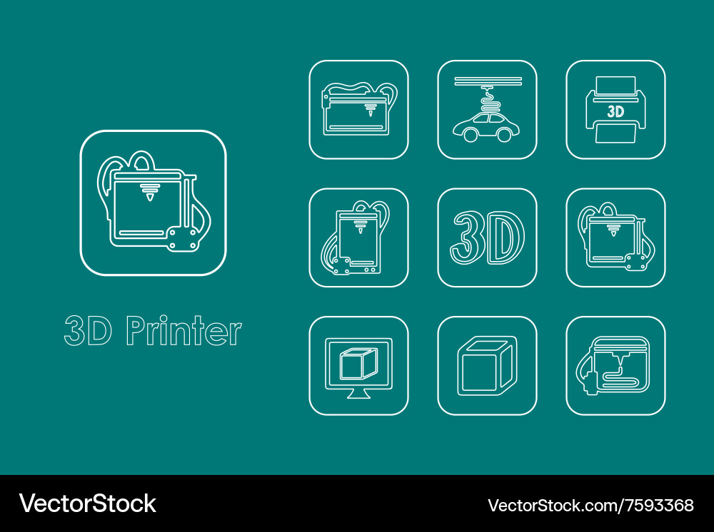 Set of three d printer simple icons vector image
