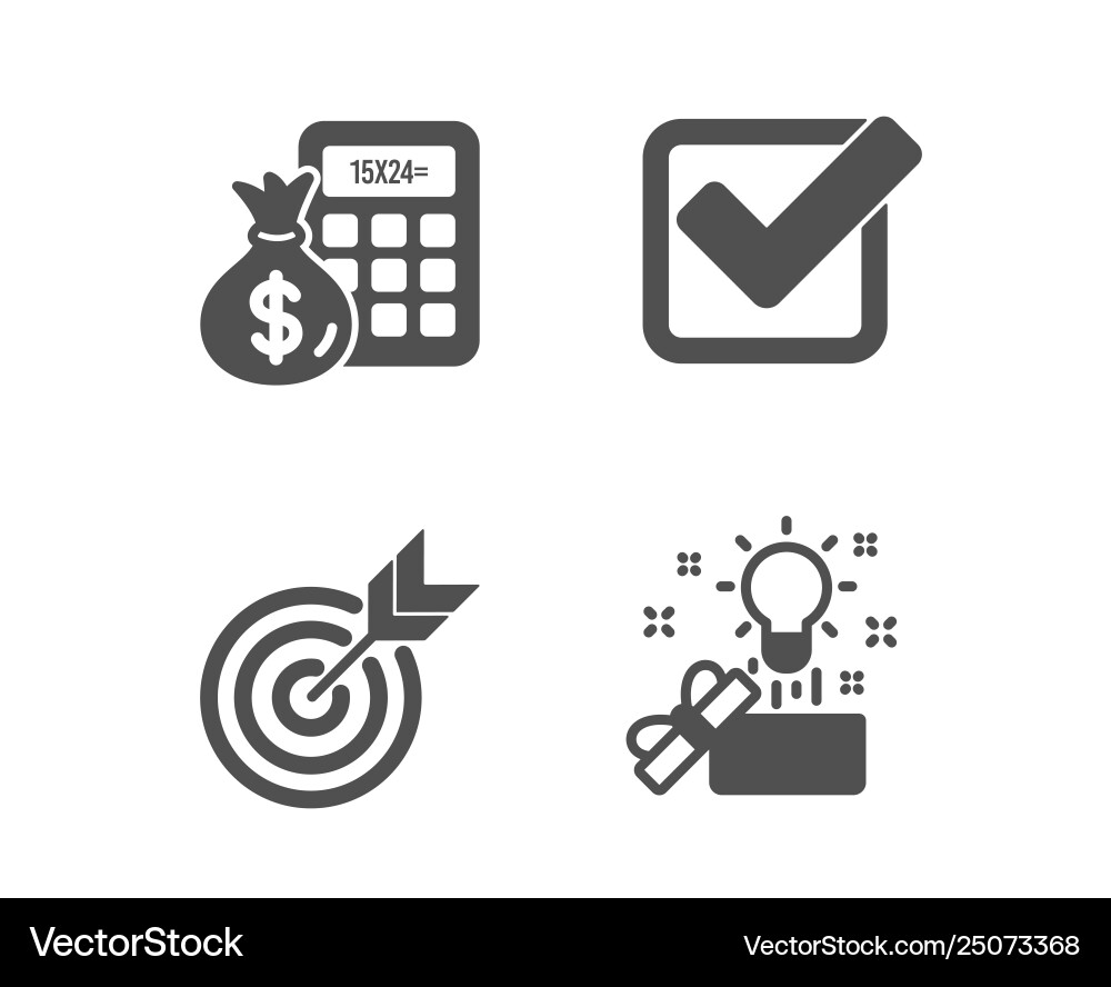 Target finance calculator and checkbox icons Target finance calculator and checkbox icons Vector Image
