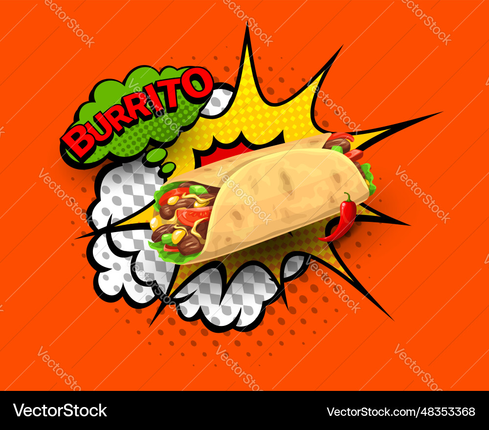 Tex mex mexican burrito on retro halftone bubbles Tex mex mexican burrito on retro halftone bubbles vector image
