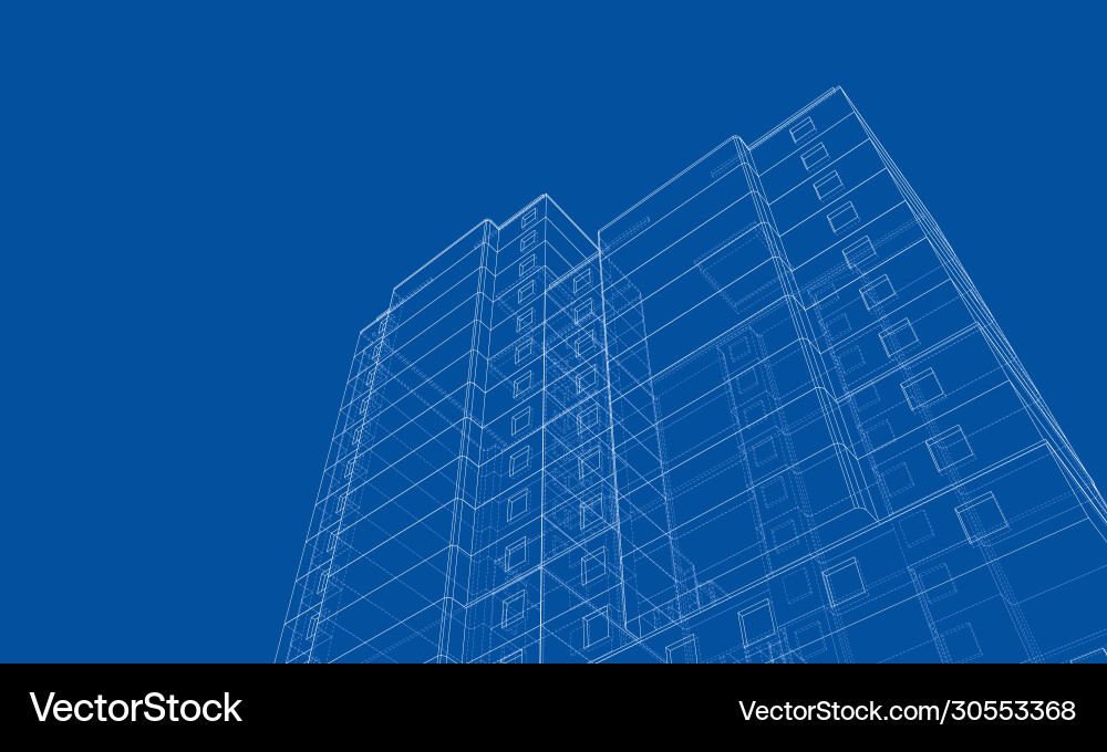 Wire-frame model a multi-storey building Vector Image