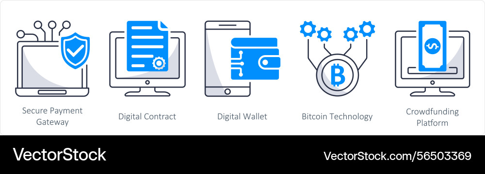 A set of 5 blockchain icons as secure payment Vector Image