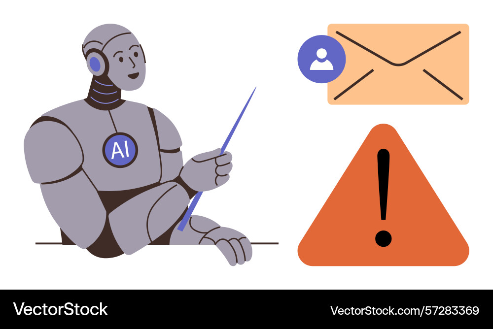 Ai robot highlighting email alert and user vector image