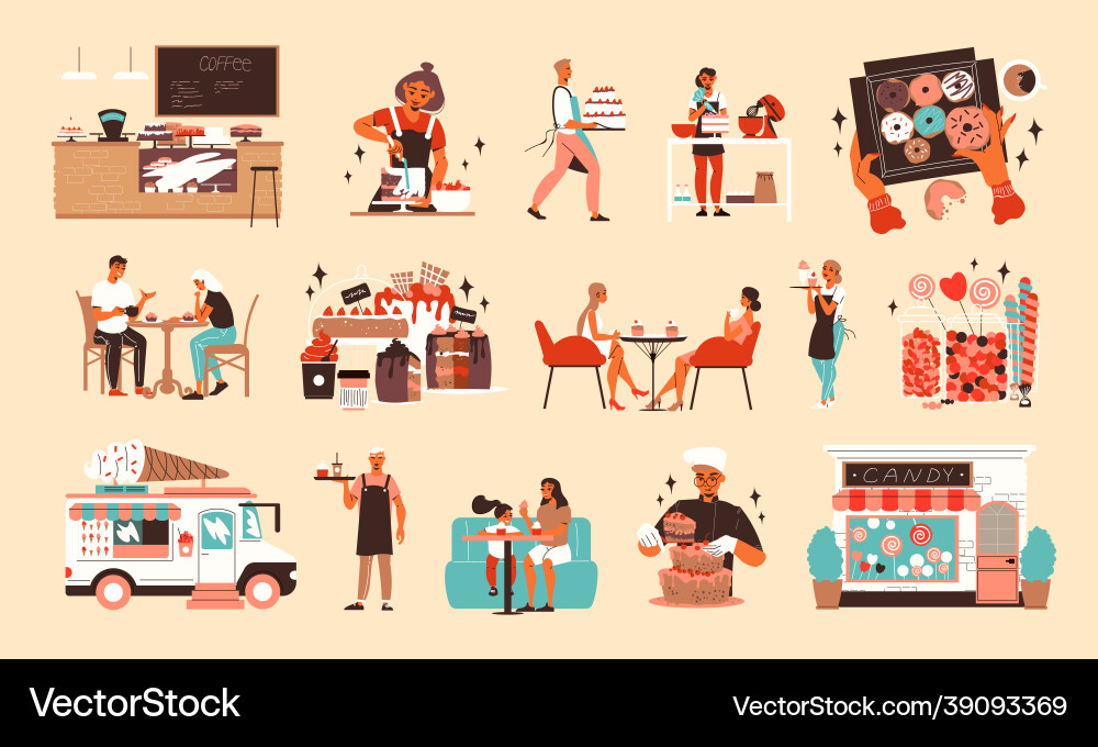Flat confectionery set Royalty Free Vector Image